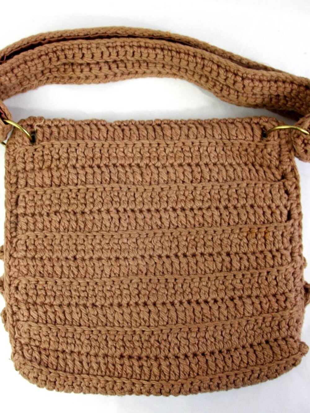 Vintage Handmade Crocheted Knit Envelope Handbag Shoulder Bag Purse Brown 1970s - Picture 8 of 11